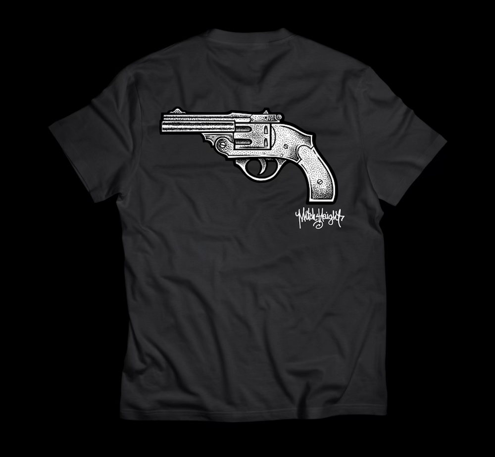 Men’s Fitted Black Deep V-Neck T-Shirt – Distressed ‘SHOTGUN’ Design By Pistol Boutique